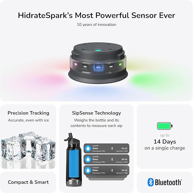 Hidrate Spark PRO Smart Water Bottle – Insulated Stainless Steel – Tracks Water Intake with Bluetooth, LED Glow Reminder When You Need to Drink – Straw Lid, 32oz, Brushed Steel