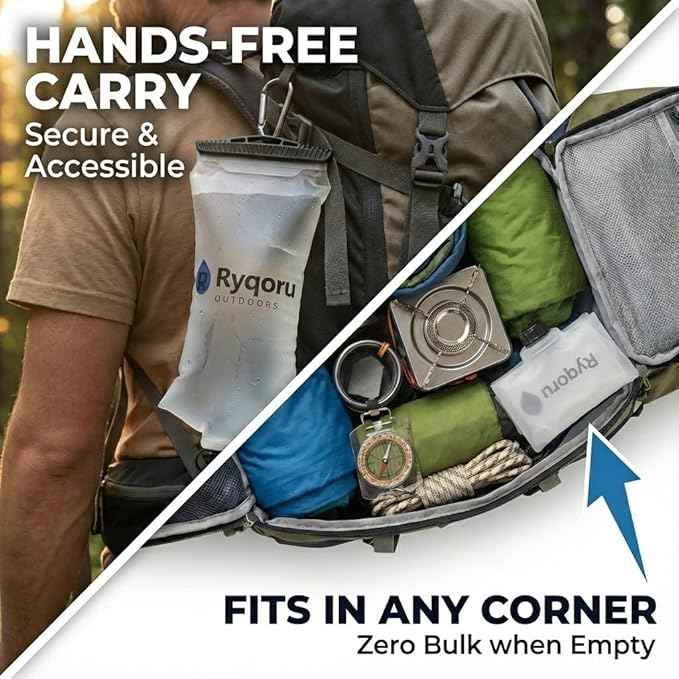2L Collapsible Water Bag, 28mm Thread TPU Hydration Canteen Compatible with Sawyer Squeeze, BPA Free Leak‑Resistant Water Bladder for Camping and Hiking