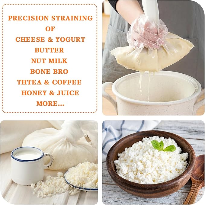 4 Pack Cotton Nut Milk Bag 8 × 6 Inches Fine Mesh Cheese Cloth Multiple Usage Reusable Food Strainer Professional Cold Brew Filter for Straining Juice Coffee Yogurt Tea (Cotton, 8×6 In)