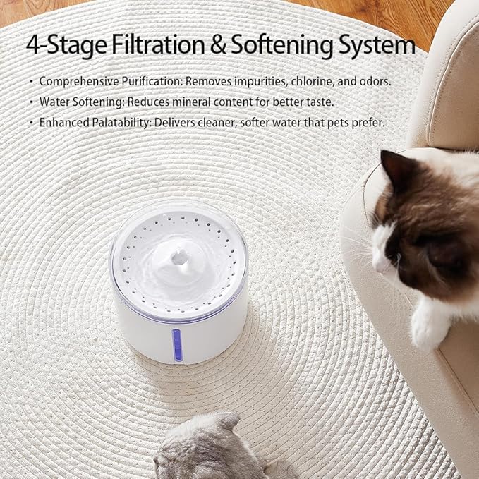 Smart Automatic Pet Water Fountain, 2.2L Cordless with Infrared Sensor, Dual Modes, Ultra-Quiet Pump, Safe for Cats & Dogs (White, No Infrared Sensor)