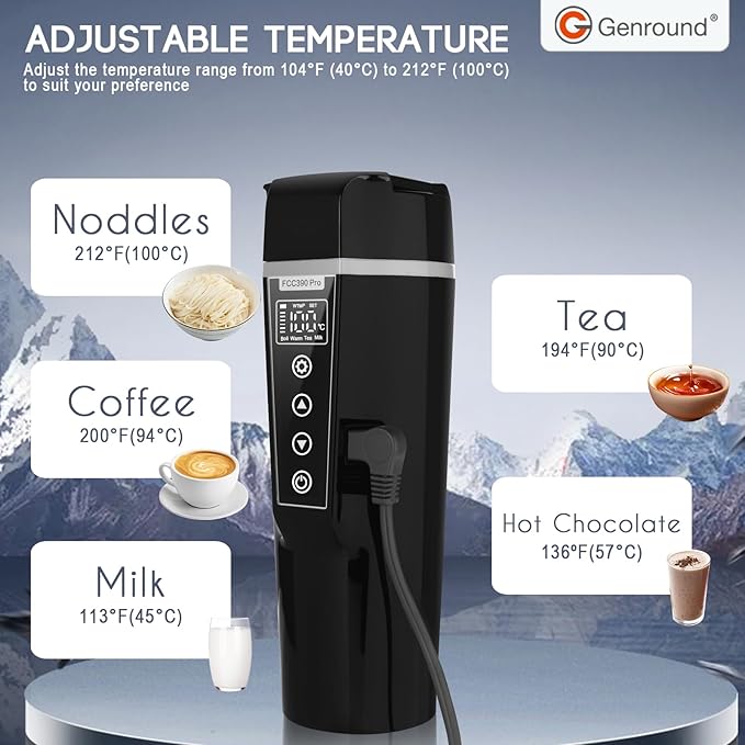 Car Electric Kettle,Electric Heated Travel Mug,400ml Portable Water Boiler Heated Mug,40-100℃ Temperature Adjustable,Car Coffee Warmer Car Heating Cup