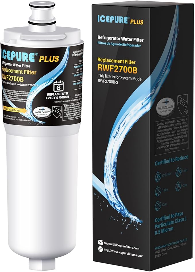 ICEPURE PLUS CS-52 NSF/ANSI 53 Certified Refrigerator Water Filter Replacement for Bosch 640565, Whirlpool WHKF-R-PLUS, EVOLFLTR10, Cuno CS-51, CS-450, CS-451, CS-452, 5553629, 5586606, 1Pack