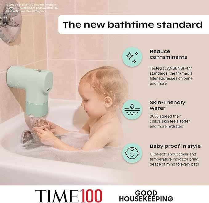 Canopy Baby Bath Tub Filter – Gentler Water Filtration for Delicate Skin | Reduces Chlorine & Irritants | BPA-Free Silicone Spout Cover | Easy Tool-Free Install | Activated Carbon Filtration