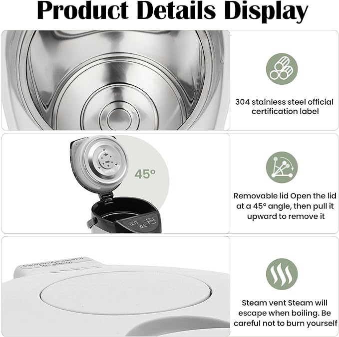 Electric Hot Water Urn Pot Dispenser 4L (135 Oz), Electric Hot Water Boiler and Warmer Anti-dry Burn Protection, Rotating Base, Instant Auto Boiler and Warmer, for Tea & Coffee (Grey)