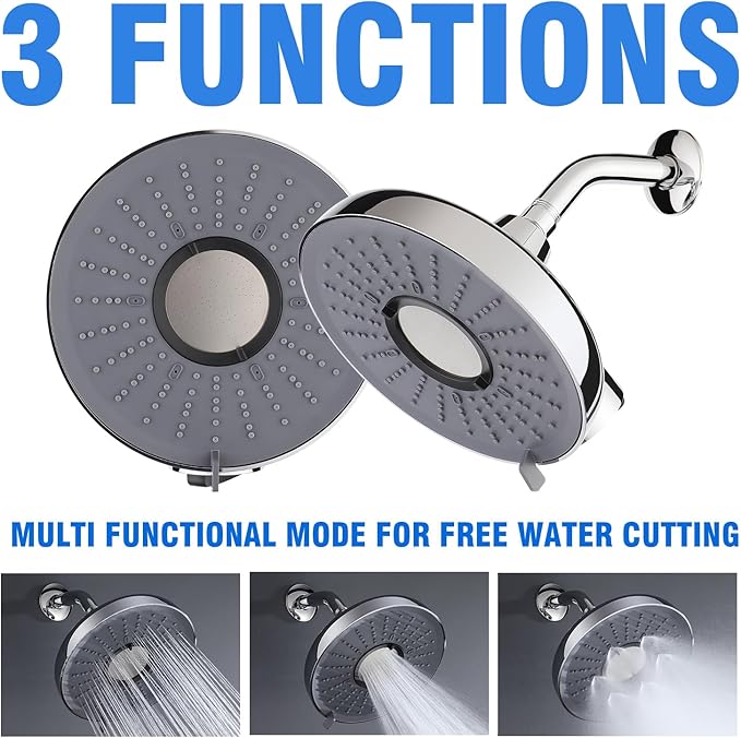 Filtered Shower head,8-Inch High Pressure Rainfall Showerhead, 360°Adjustable Swivel,3 Spray Patterns,15 Stage Shower Filter Combo（Chrome） - AquaVibe