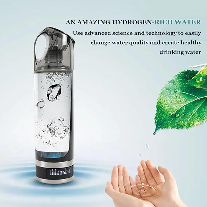 H2 Rich Hydrogen Water Bottle, Portable Hydrogen Rich Water Generator, USB Rechargeable Electrolysis Ionizer Generator Cup, with LED Indicator Light
