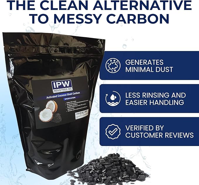IPW Industries Bulk Activated Carbon - 4x8 Mesh Coconut Shell Granular Activated Charcoal (GAC) for Water Filtration - Replacement Media Carbon Water Filter Media (10 lbs)