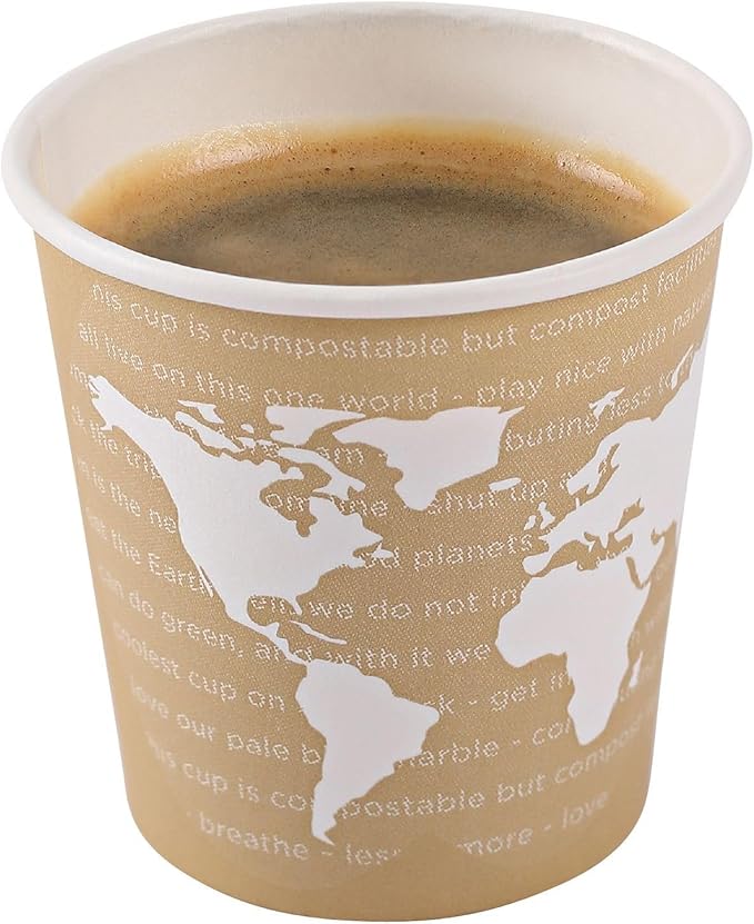 ECO PRODUCTS Compostable Disposable World Art 4oz Espresso Coffee Cups, Case of 1000, Renewable Hot Paper Cup, Plant Based PLA Lining, Color Coded