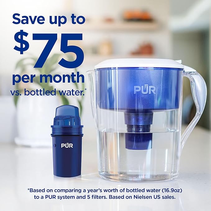 PUR Water Pitcher & Dispenser Replacement Filter 4-Pack, Genuine PUR Water Filter, 2-in-1 Powerful and Faster Filtration, 8-Month Value, Blue (PPF900Z4)