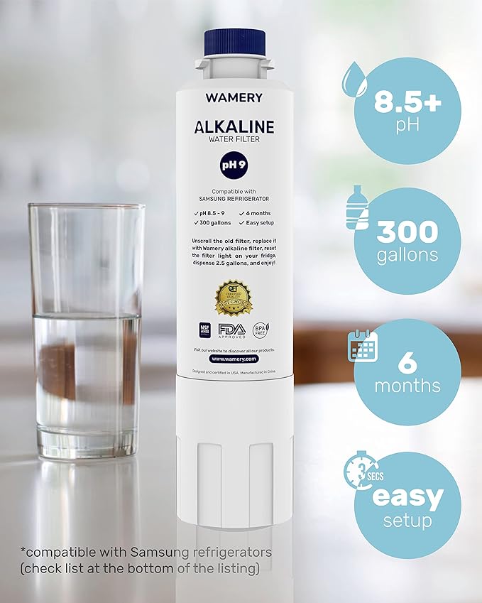 Wamery Alkaline Refrigerator Water Filter Replacement - Model DA29-00020B (HAF-CIN/EXP), 6-Month/300-Gallon, Twist-In Tool-Free Install, IAPMO to NSF/ANSI 42, 1 Pack