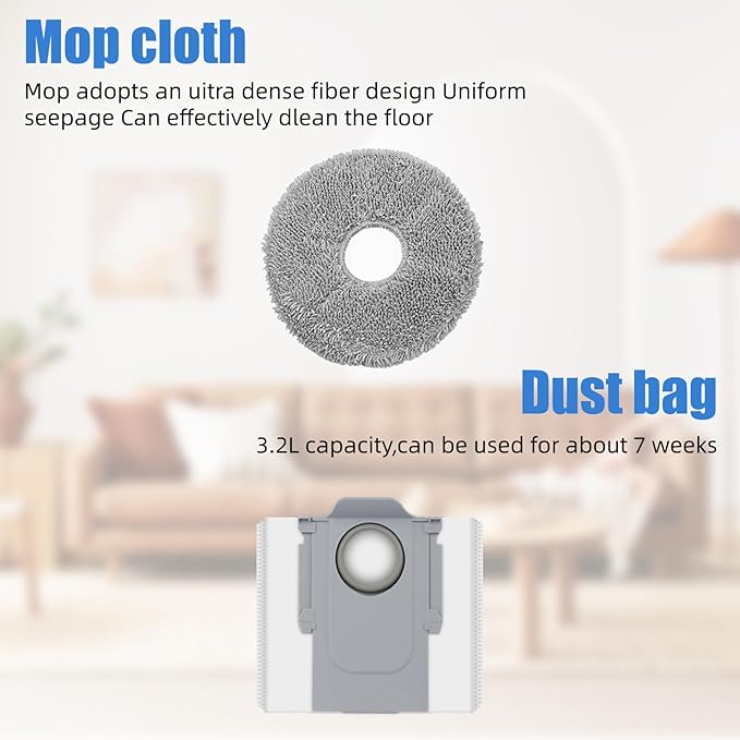 20 Pack Replacement Parts Compatible with Roborock Saros10R Robot Vacuum Cleaner,Parts Include:1 Dual Main Brush,5 Side Brushs,4 Hepa Filter,4 Mop Cloth,4 Dust Bag,1 Cleaning Brush&1 Screwdrive - AquaVibe