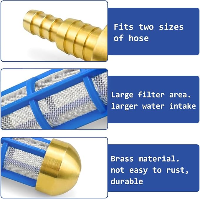 Pressure Washer Filter Brass 3/4'' 5/8'' Hose Water Suction Strainer Pickup Filter Hose Inlet Strainer for Water Tank Connection to Suction Hose Accessories - AquaVibe