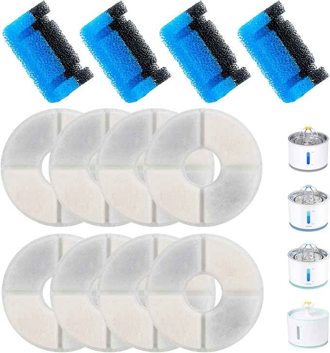 Cat Water Fountain Filters, 8+4 Pack Cat Fountain Replacement Filters for 2.4L Stainless Steel Top Pet Water Fountain