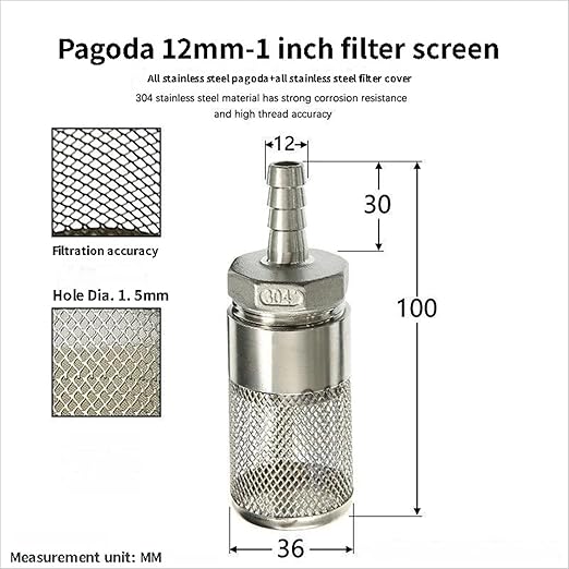 304 Stainless Steel Water Pump Filter Hose End Strainer Barbed Inline Mesh Screen, Assorted Sizes for Pressure Washer Garden RV Prevents Debris Clogging,1pcs(12mm 1 Inch)
