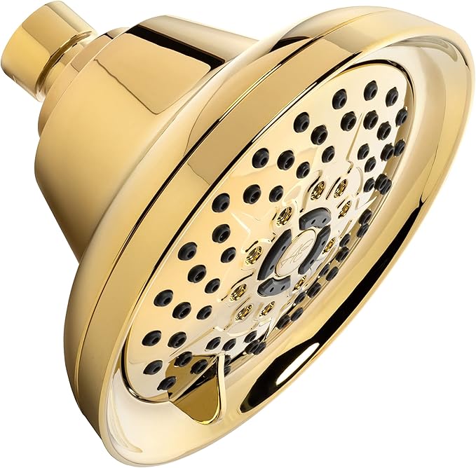 Massage Shower Head With Mist - High Pressure Boosting, Multi-Function, Massaging Rainfall Showerhead For Low Flow Showers & Adjustable Water Saving Nozzle, 1.8 GPM - Polished Brass - AquaVibe