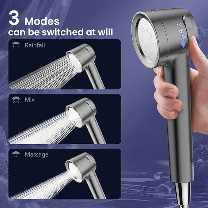 Ion Drops Filtered Shower Head with Handheld, High Pressure Shower Heads with 3 Spray, Showerhead with Filters Hand held for Hard Water, Remove Chlorine, Reduces Dry Itchy Skin