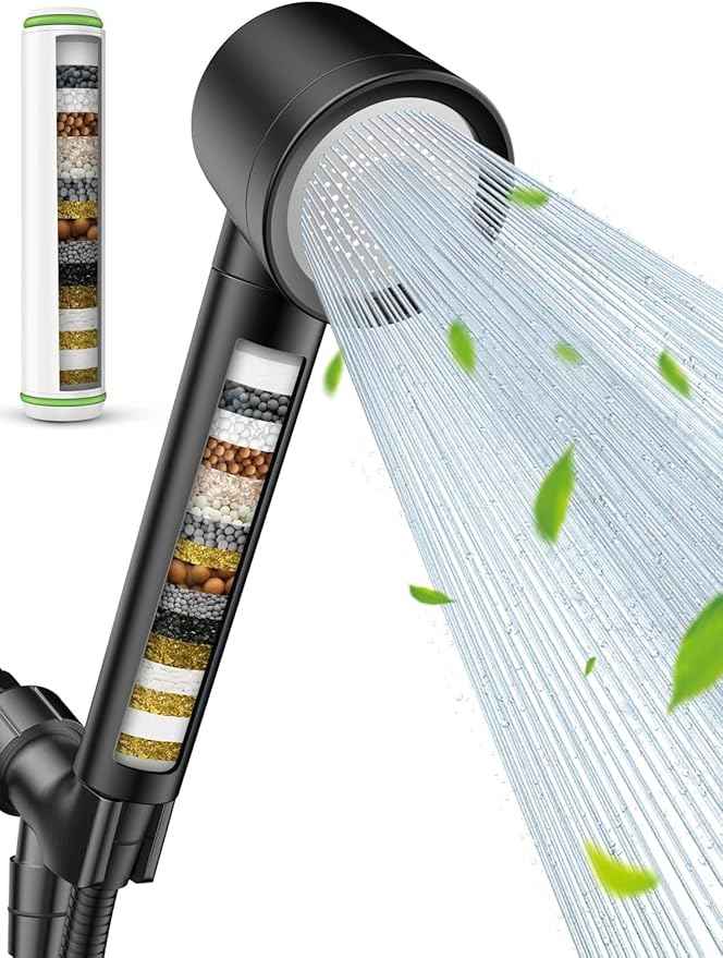 Ion Drops Filtered Shower Head with Handheld, High Pressure Shower Heads with 3 Spray, Showerhead with Filters Hand held for Hard Water, Remove Chlorine, Reduces Dry Itchy Skin (Black)