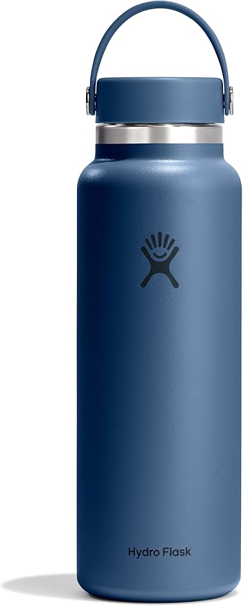 Hydro Flask Water Bottle - Insulated Stainless Steel - Wide Mouth Flex Lid, Non Spill, Leakproof and Refillable in 40 Oz Harbor Blue