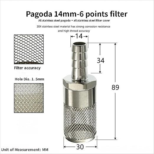 304 Stainless Steel Water Pump Filter Hose End Strainer Barbed Inline Mesh Screen, Assorted Sizes for Pressure Washer Garden RV Prevents Debris Clogging,1pcs(14mm 3/4 Inch)