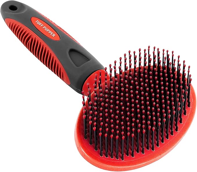 Tuff Pupper Round Bristle Soft Brush for Dogs and Cats | Gentle Grooming for Short or Long Hair | Soft Pin Tool for Sensitive Skin | Detangle & Remove Loose Fur | For Dematting & Detangling Undercoat - AquaVibe