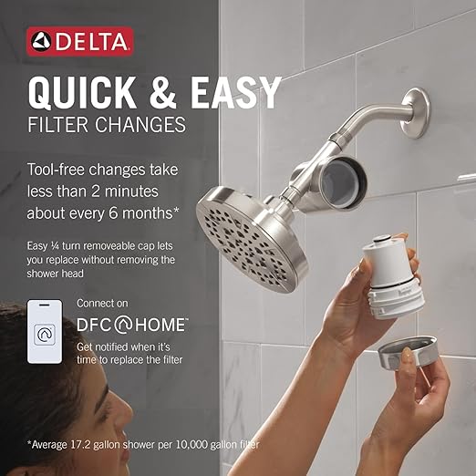 Delta Faucet 5-Setting Shower Head Brushed Nickel with Clarifi Standard Shower Filter Attachment with Filter