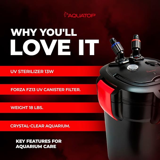 Aquatop Forza Premium Canister Filter – 13 Watts – 550 GPH Flow Rate – Ideal for 125-175 Gallon Fresh & Saltwater Tanks – Includes Filtration Media