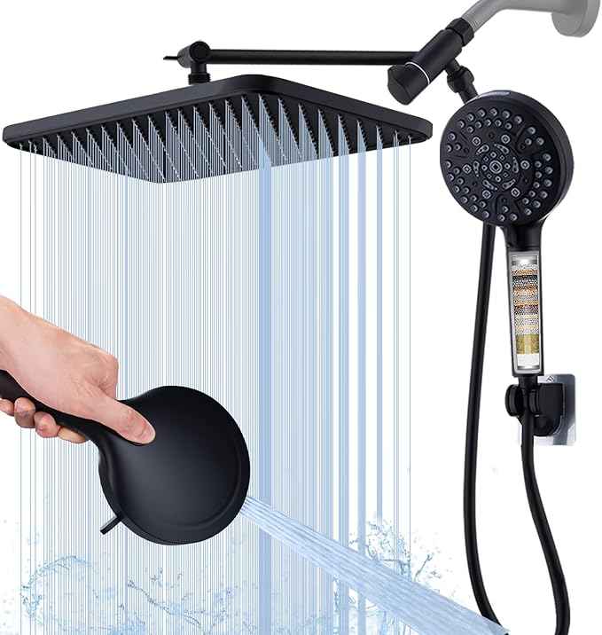 Black Large High Pressure Filtered Shower Head with Handheld, 14" Rain ShowerHead and 10 Spray Handheld with Filter, Upgrade Dual Shower for Couples Bathroom Accessories and Hard Water