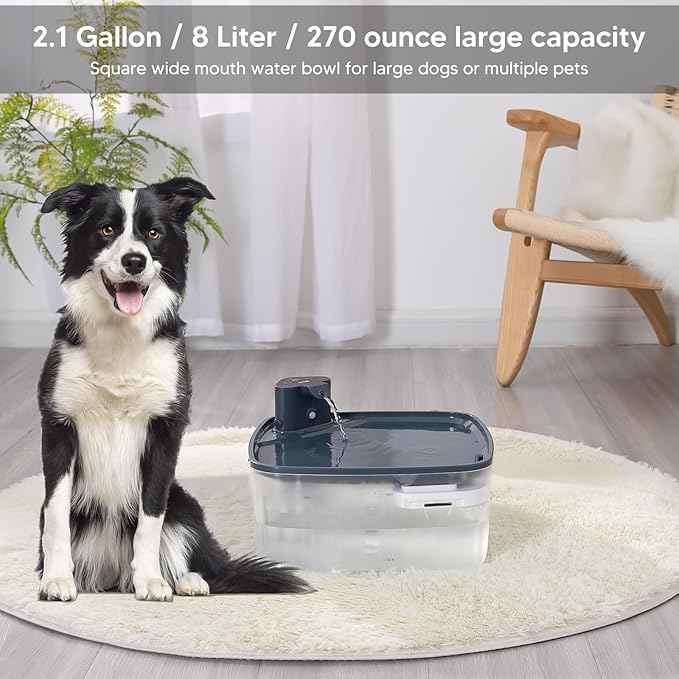 Dog Water Fountain Wireless,2.1GAL/8L Large Dog Water Fountain Battery Operated, Dog Fountain Water Bowl with Sensor,Wireless Smart Pump,Timer,BPA-Free,Ideal for Large Dogs,Multi-Pet Home