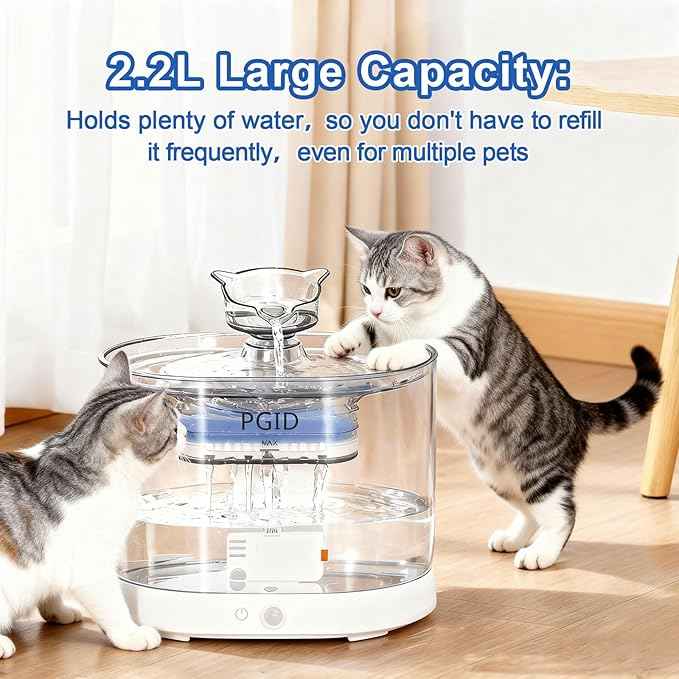 Cordless Cat Water Fountain for Drinking, 5000mah Battery Operated Pet Dog Water Fountain, 74oz/2.2L Automatic Cat Water Dispenser for Cats Dog Indoor Outdoor
