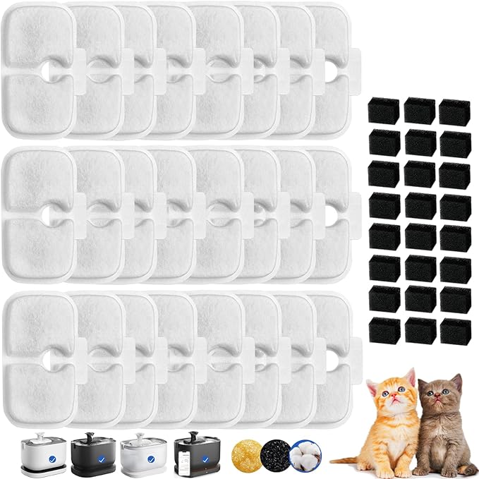 Cat Water Fountain Filter,petlibro filter replacement fit for Pet Fountain PLWF005/PLWF115/PLWF105,Pet Fountain Replacement Filters (White, 24P)