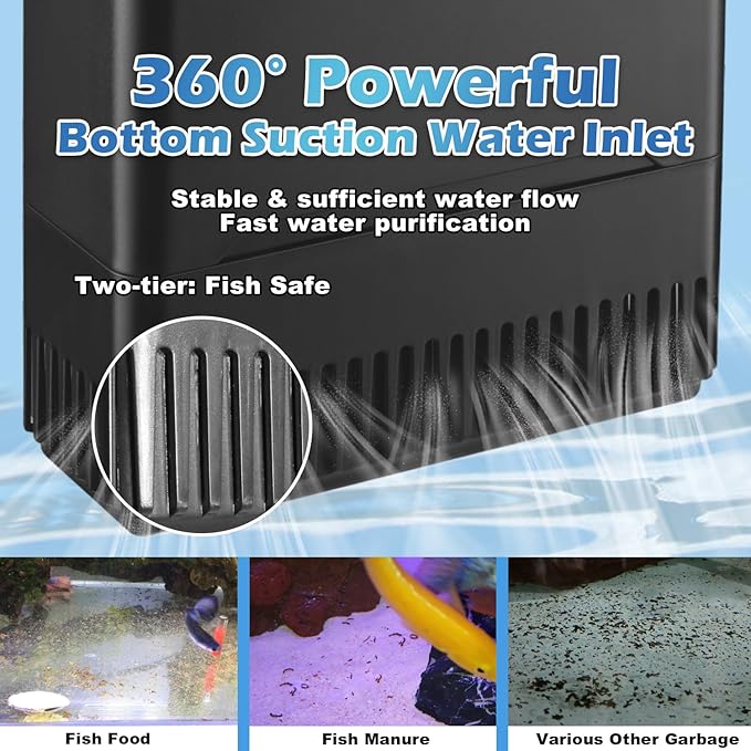 Large Powerful Turtle Tank Filter U V-ery for 55-155 Gallon Tank, Low Water Filter Turtle Water Filter for Amphibians Fresh Saltwater Cloudy Green Water Crystal Clear with Turtle Tank Deodorization - AquaVibe