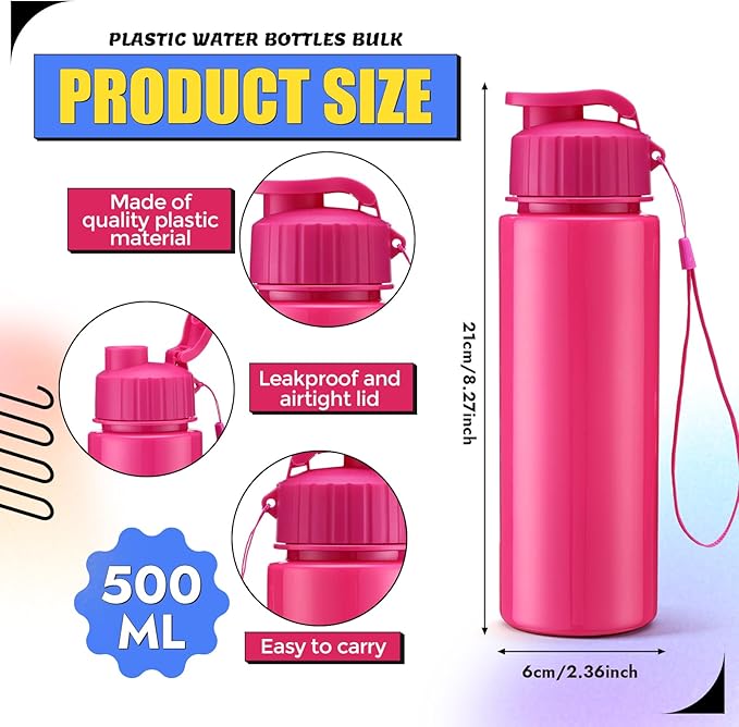 Mifoci 20 Pieces Water Bottle Bulk 17 oz Plastic Water Bottles Bulk Gym Sports Adults Reusable Large Bottles with Leak Proof Flip Top for Party Outdoor(Regular Style,Solid Mixed Colors)
