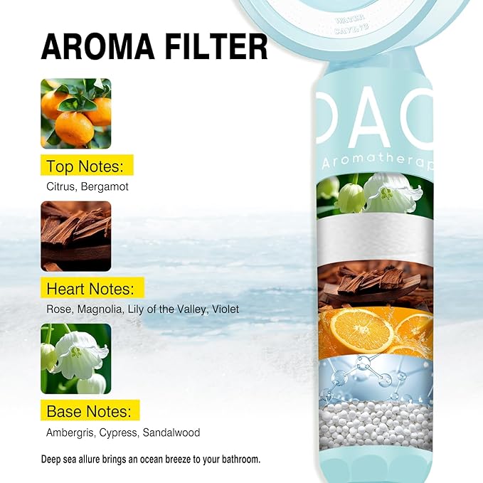 Vitamin C Shower Head Filter – Ocean Scented Shower Diffuser, Purifying Handheld Shower Filter for Hard Water, Skin & Hair Care, Shower Stick Filters