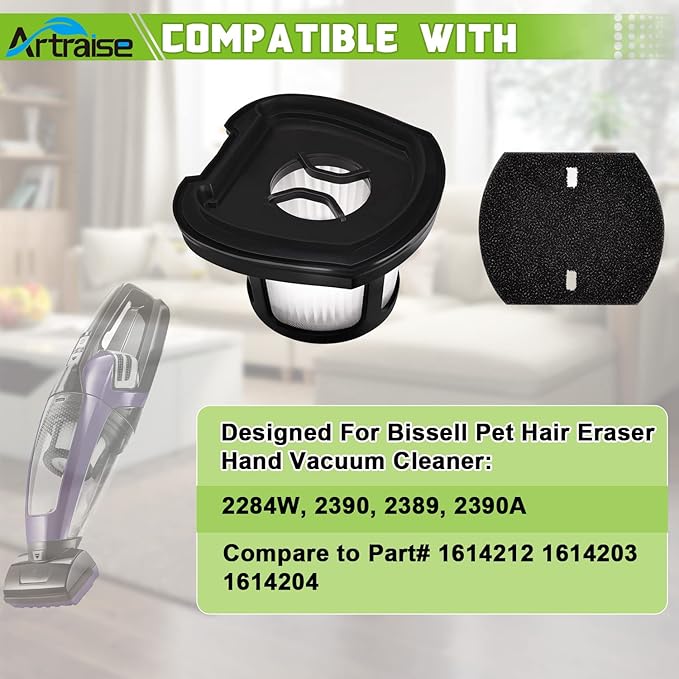 4 Pack 2390A Filter Replacement for Bissell Pet Hair Eraser Filter Hand Model 2390 2389 23903 2284W 2579 Handheld Vacuum, Compare to Parts # 1614212 1614203 1614204, 4 Mesh Filters 8 Foam Filters