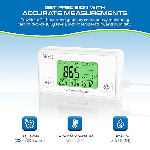 Sper Scientific Indoor Air Quality Monitor with Color Coded Display | Model 800052