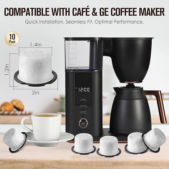 Qualirey 10 Pack Coffee Water Filter Replacement, Compatible with Café and GE Profile Grind & Brew Machine, Charcoal Coffee Filter Cartridges, Replacement for C7CGFLTR, Replace Every 3 Months - AquaVibe
