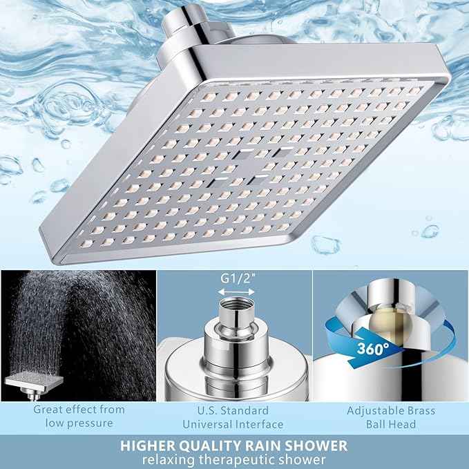 Filtered Shower Head with Handheld Combo, High Pressure Rain Showerhead Filter for Remove Chlorine and Harmful Substances, with Self-adhesive Holder/59" Hose, Chrome