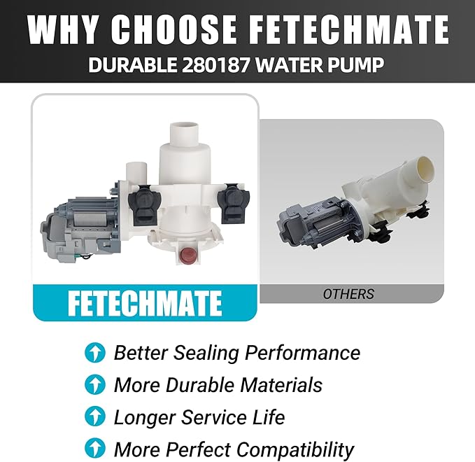 Upgrade Durable 280187 8181684 Front Load Clothes Washer Drain Pump Filter Assembly 1200164, Fit for Whirl-pool Duet, May-tag Epic, Ken-more HE Front Load Washers, 120V 60Hz 0.70W 0.95A By Fetechmate