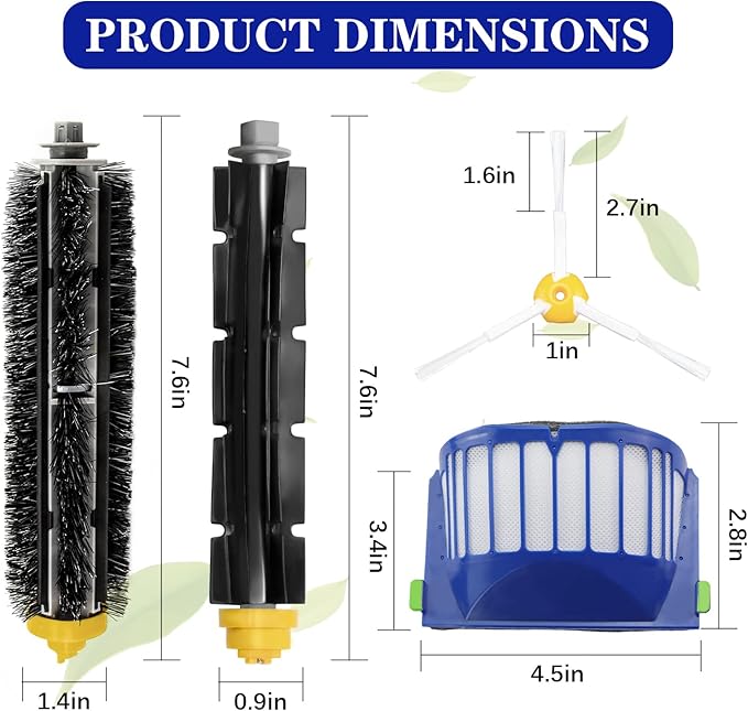 Replacement Parts fit for i-Robot Room-ba 600 Series 614 618 620 630 640 650 660 675 680 685 690 692 694 695 Vacuum Cleaner Replenishment Kit- Includes 3 Filter, 3 Side Brush &1 Bristle Brush - AquaVibe