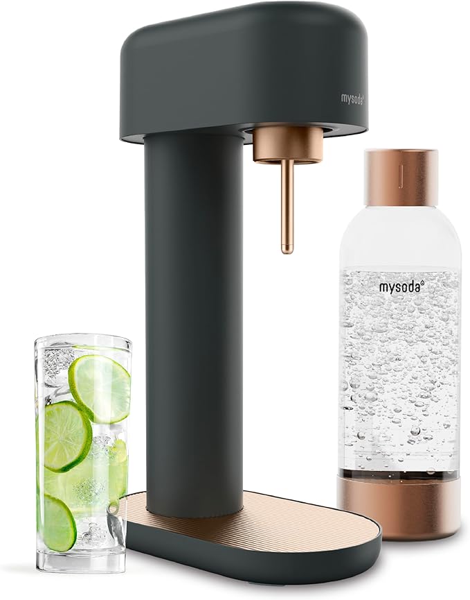Ruby 2 Sparkling Water Maker - Soda Streaming Machine Silent Carbonated Water Machine Robust Long-Lasting Aluminium Soda Maker 1L Water Bottle Without CO2 Cylinder - Black Copper Soda Machine