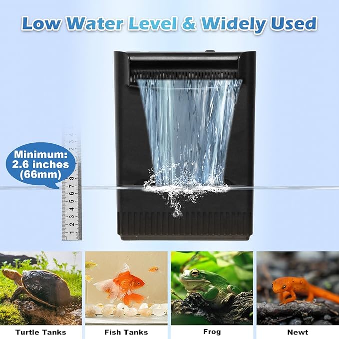 Large Powerful Turtle Tank Filter U V-ery for 55-155 Gallon Tank, Low Water Filter Turtle Water Filter for Amphibians Fresh Saltwater Cloudy Green Water Crystal Clear with Turtle Tank Deodorization - AquaVibe