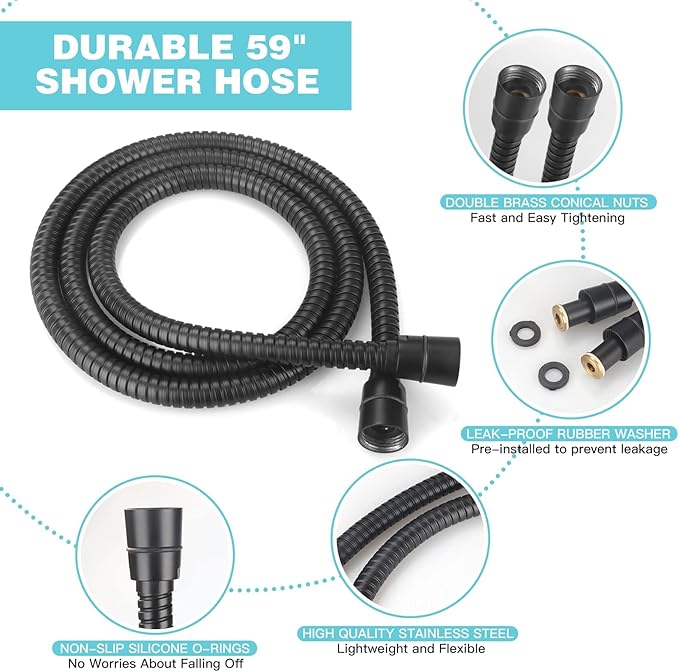 JDO Handheld Shower Head with LED Display Temperature -High Flow Showerhead with 6 Different Shower Modes - Easy-to-Clean Functions - Shower Hose Shower Holder Included