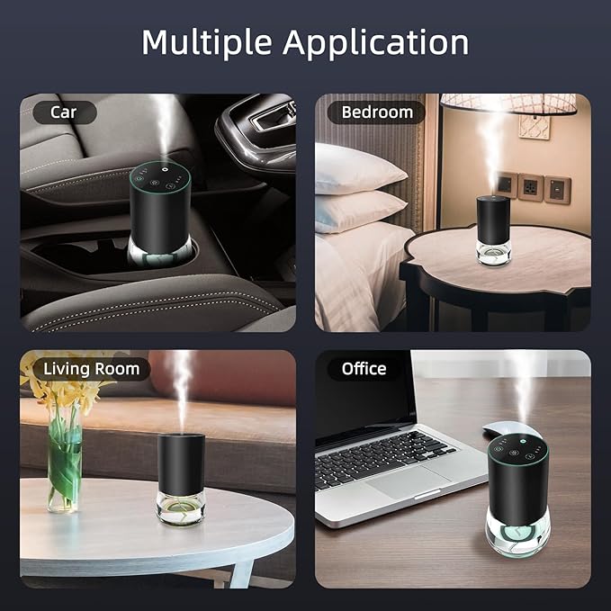Waterless Essential Oil Diffuser 100ML Large Capacity Battery Powered Diffuser with 7 Colors LED Lights for Large Room Living Room Bedroom Office Aluminum Alloy