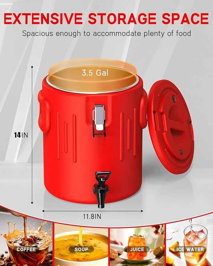 Insulated Beverage Dispenser 3.5 Gallon, Hot Drink Dispenser with 304 Stainless Steel Interior & Spout, Hot Water Dispenser for Parties, Portable Outdoors Water Cooler Jug for Camping Sports