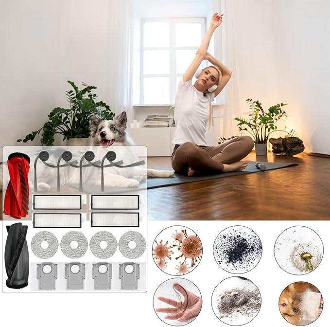 17 Pcs Replacement Parts Accessories Kit,Compatible With Roborock Qrevo Curv/Qrevo Edge Qrevo S5V Robot Vacuum,1 Roller Brush, 4 Hepa Filters,4 Side Brush,4 Mop Pads,4 Vacuum Bags - AquaVibe