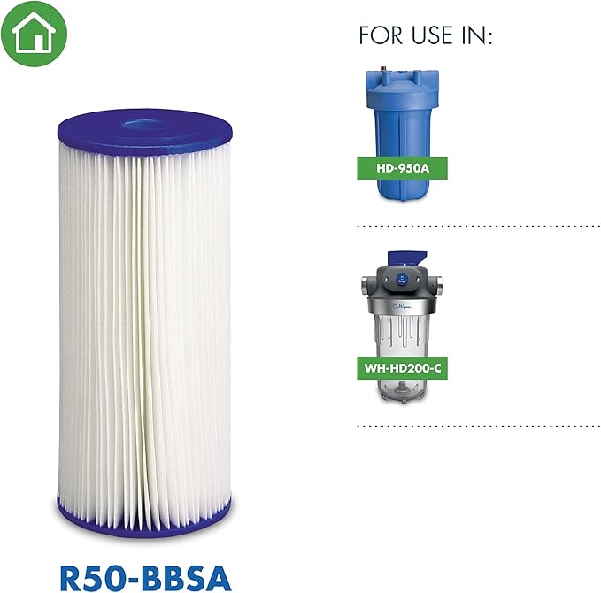 Culligan R50-BBSA Whole House Water Filter Replacememt - Premium 50 Micron 10”x4.5” Long Lasting Water Filter Cartridge Compatible with Many other Home Water Filtration Systems