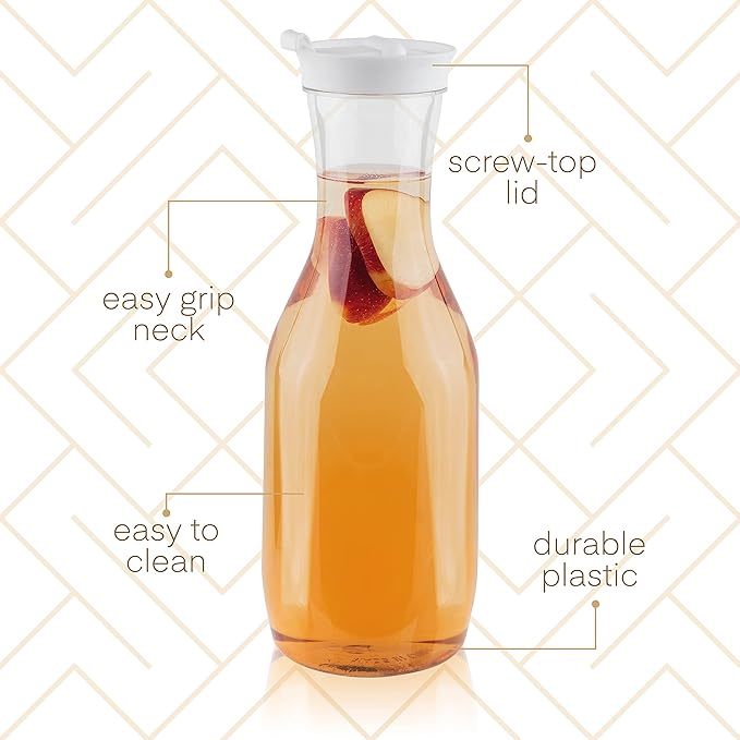 Clear Plastic Water Pitchers Carafes with Flip top White Lids 50 OZ Heavy Duty Beverage Pitcher Jug for Juice or iced Coffee Great for Mimosa bar Restuarants ot Schools Pack of 6