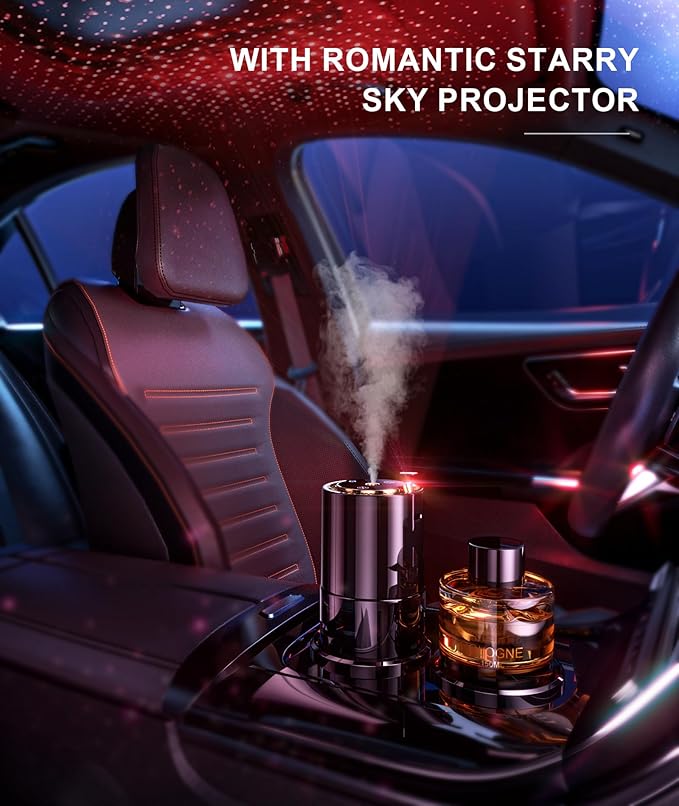 Smart Car Air Freshener,150ML Natural Fragrance Scents Air Freshener with Star Projector,300 Days Long Lasting, Car Essential Oil Diffuser, Automatic On/Off,Aroma Diffuser for Men Women