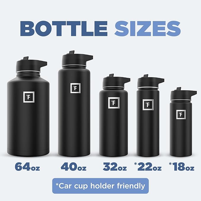 IRON °FLASK Camping & Hiking Hydration Flask with 3 Lids - Stainless Steel, Double Walled & Vacuum Insulated Water Bottle - Leak Proof & BPA Free 32 Oz