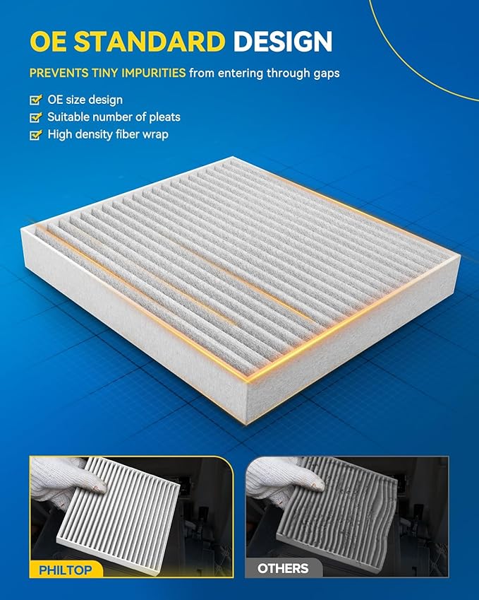 PHILTOP Cabin Air Filter, Replacement for CF10374 Tacoma 2005-2023, Dart 2013-2016, Vibe 2003-2008,Premium Cabin Filter with Activated Carbon Filter